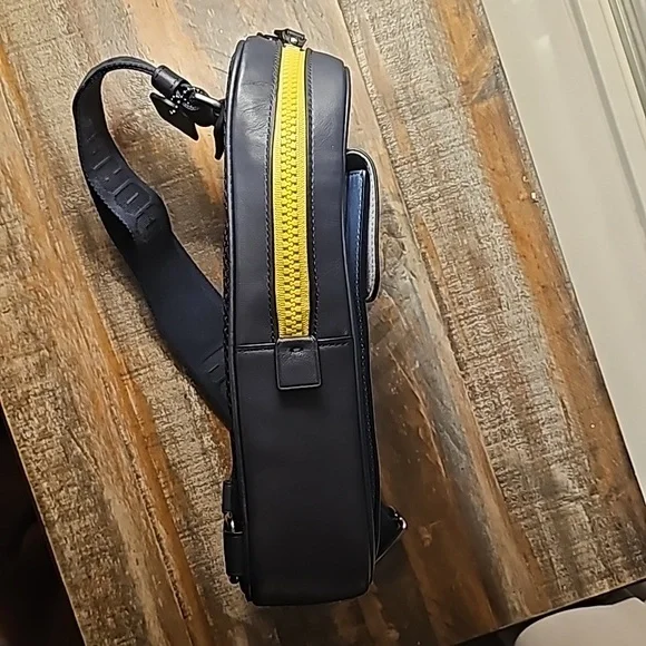 Coach Track Pack In Colorblock - All Calf Leather - Gunmetal-Lime-Green - Picture 4 of 12